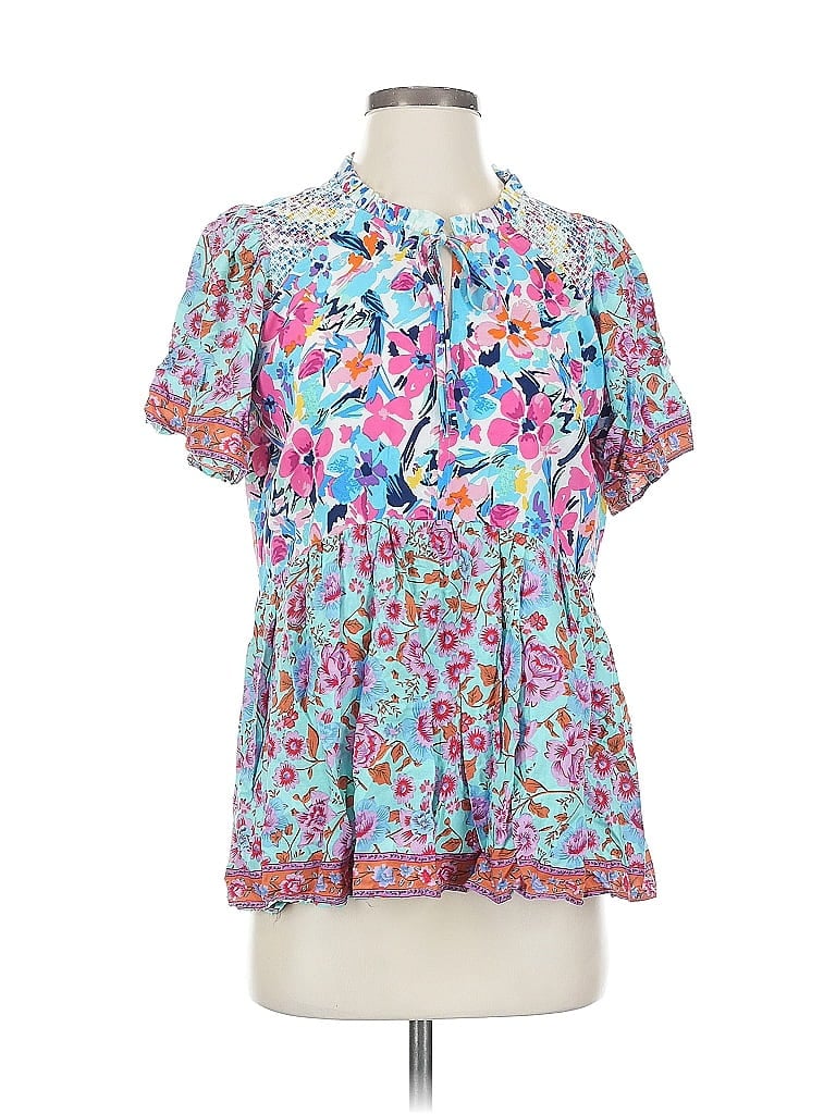 Pre-owned Umgee Short Sleeve Blouse In Blue