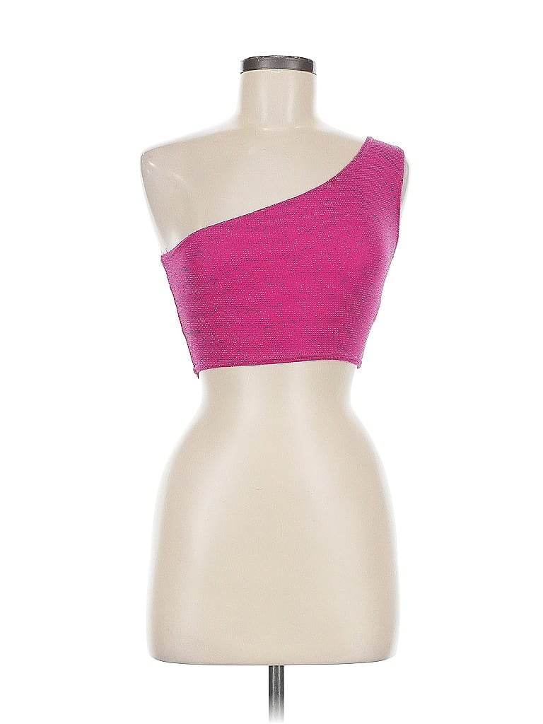Pre-owned Prettylittlething Tank Top Pink One Shoulder Neckline Tops