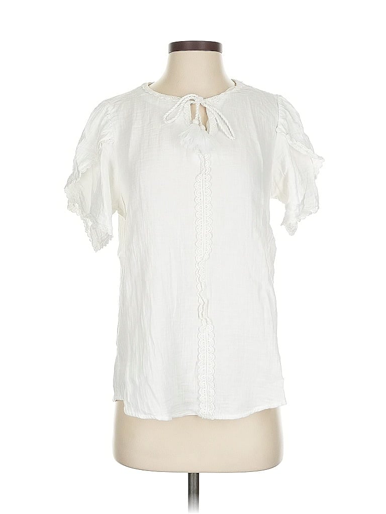 Pre-owned Chico's Short Sleeve Blouse In White