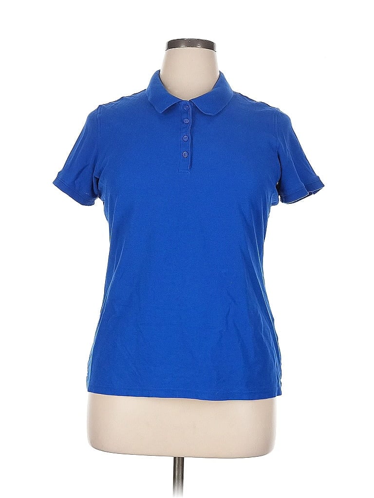PORT AUTHORITY Pre-owned Short Sleeve Top Blue Collared Neckline Tops