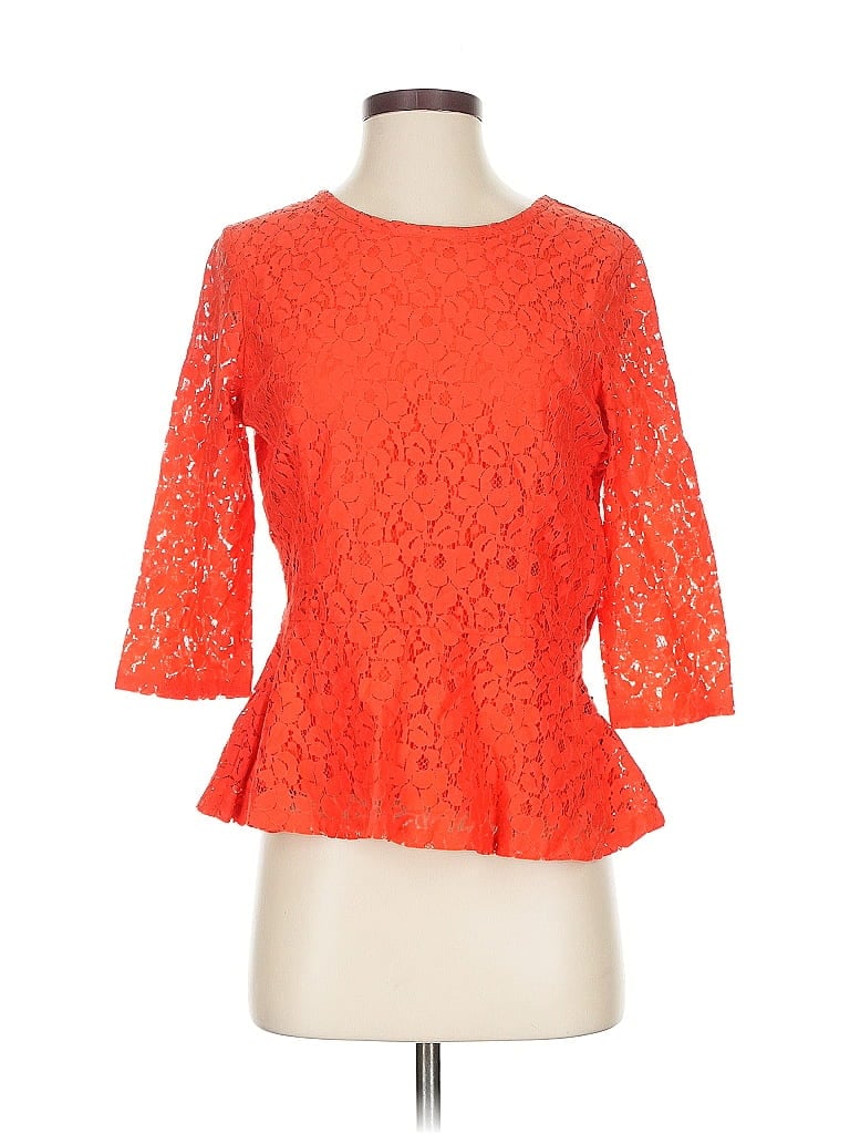 Pre-owned Cynthia Rowley 3/4 Sleeve Top Orange Sweetheart Neckline Tops