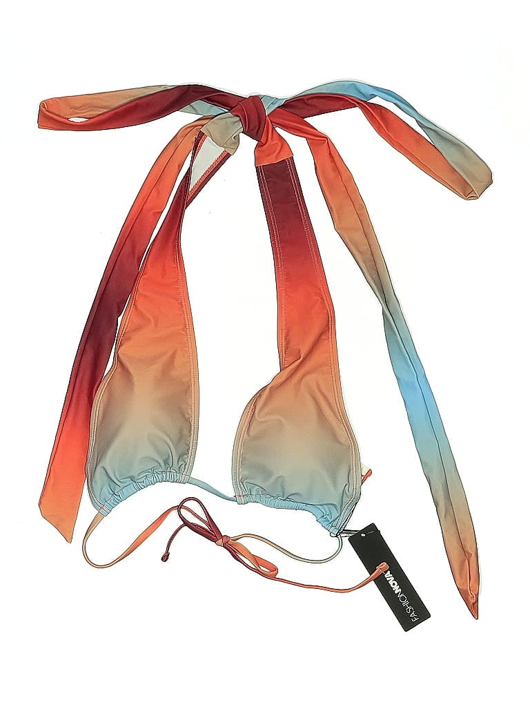 Pre-owned Fashion Nova Swimsuit Top Orange Tie-dye Pattern Swimwear