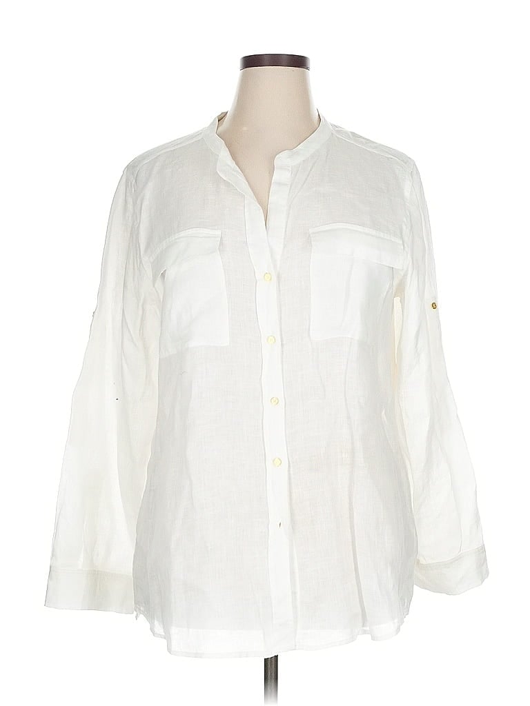 Pre-owned Calvin Klein 3/4 Sleeve Button Down Shirt In White