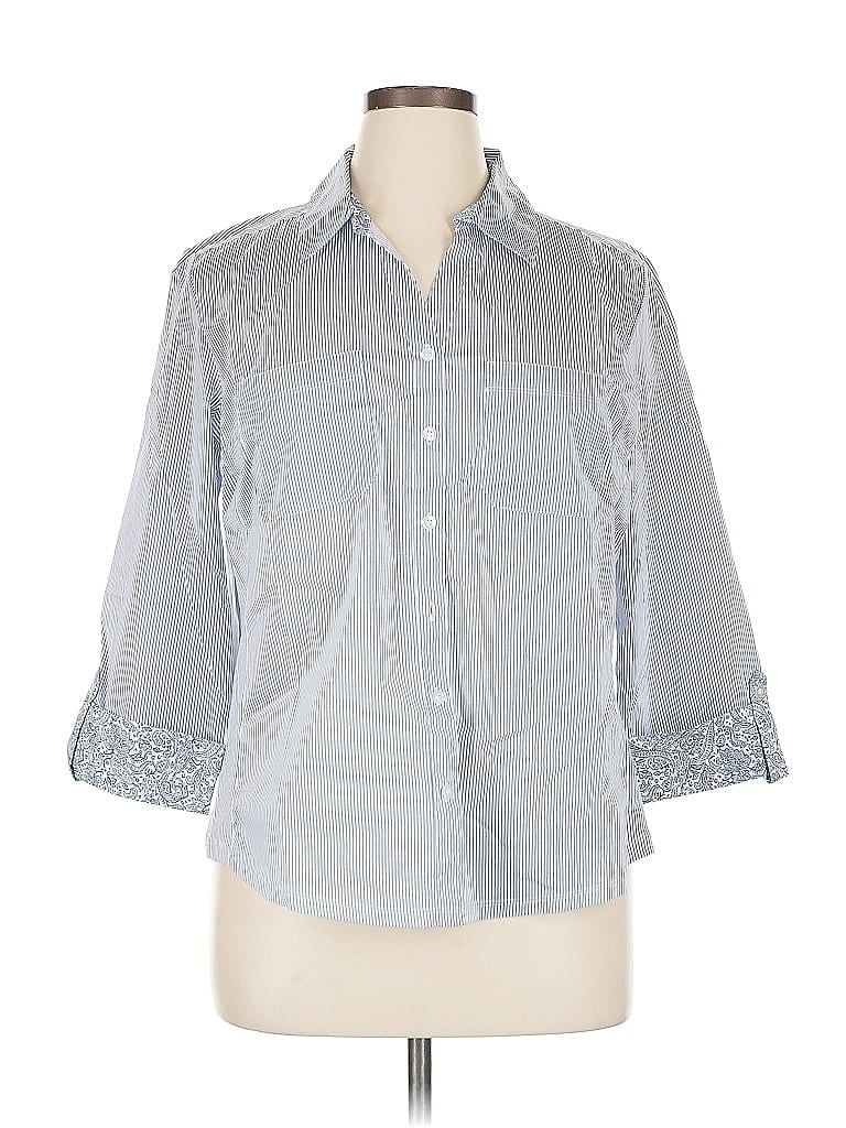 Emily Daniels 3/4 Sleeve Button Down Shirt In Blue