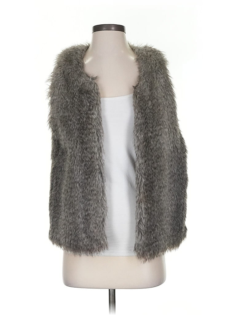Pre-owned Moda International Faux Fur Vest In Gray