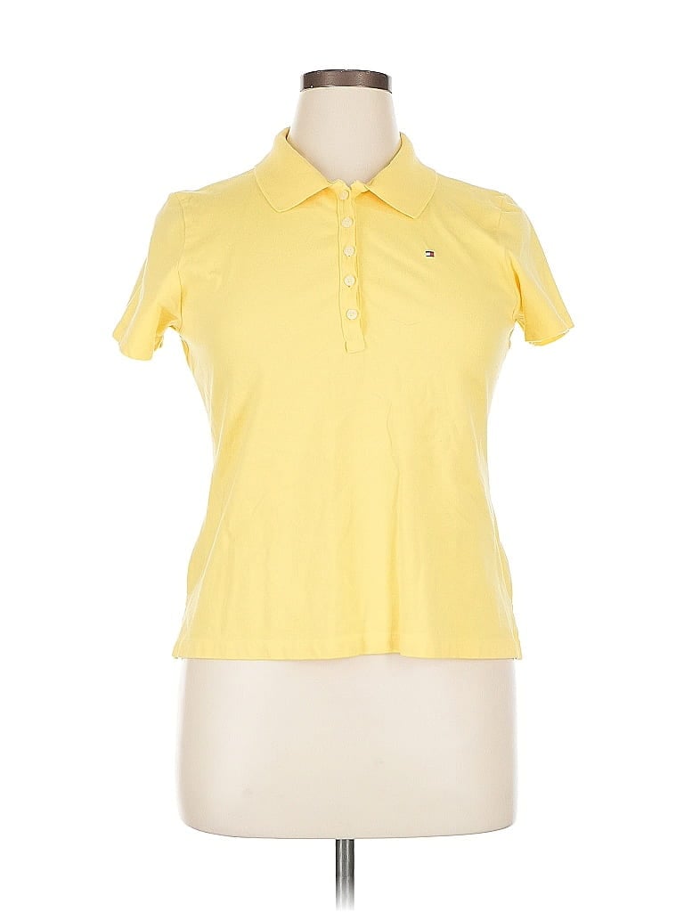 Pre-owned Tommy Hilfiger Short Sleeve Top Yellow Keyhole Neckline Tops