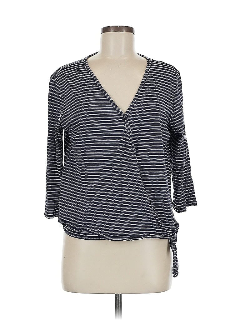 Pre-owned Eddie Bauer 3/4 Sleeve Top Blue V Neck Tops