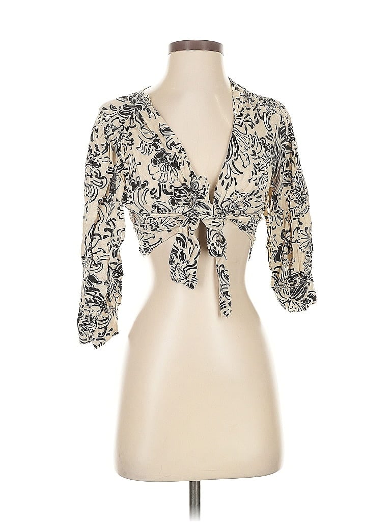 Pre-owned Zara 3/4 Sleeve Blouse In White