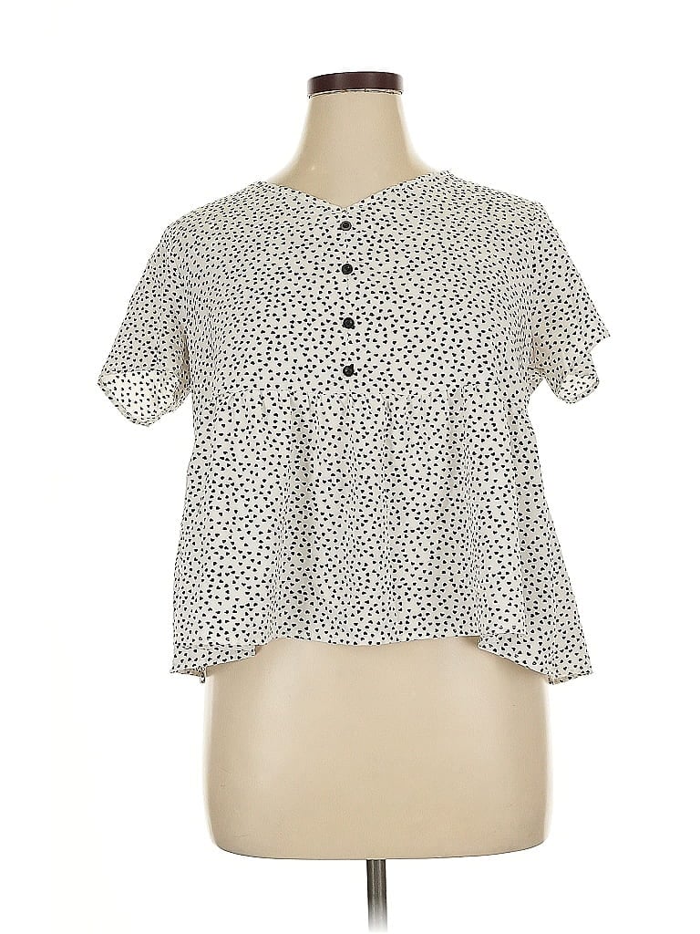 Pre-owned Shein Curve Short Sleeve Blouse In White