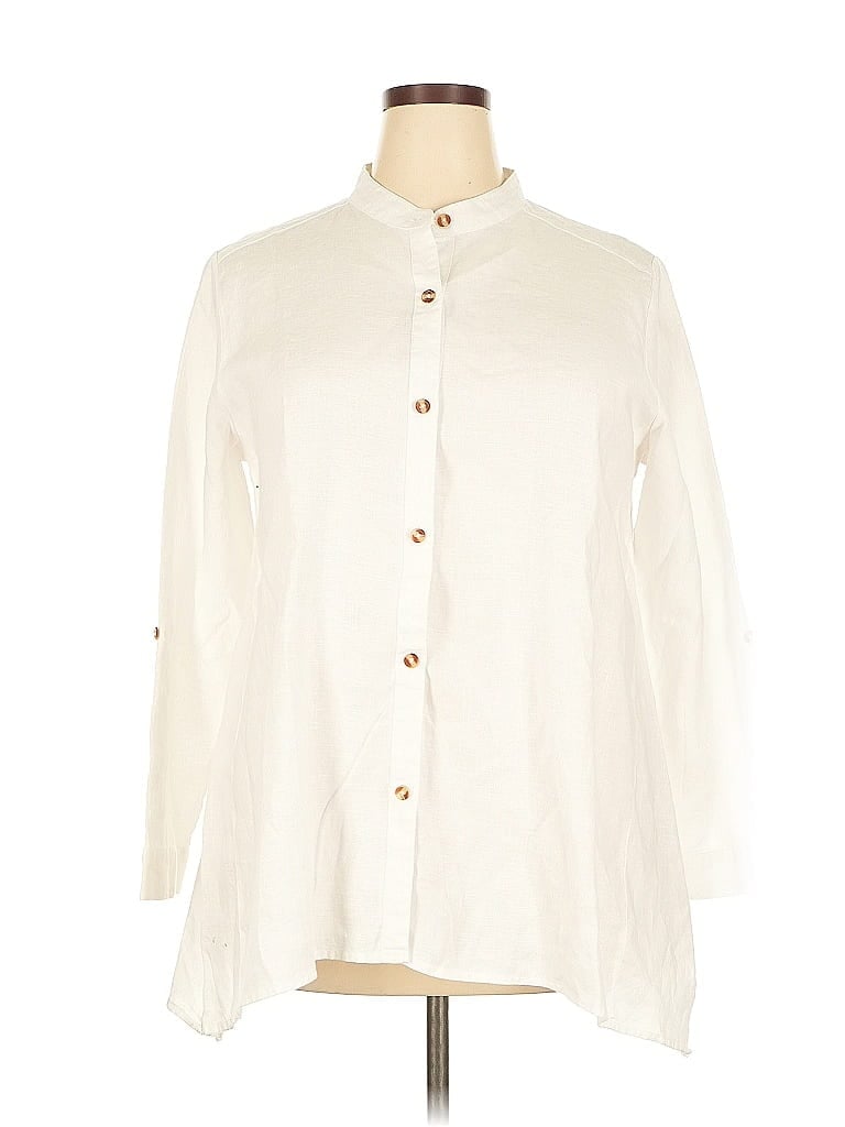 Pre-owned Symple Nyc 3/4 Sleeve Button Down Shirt In White