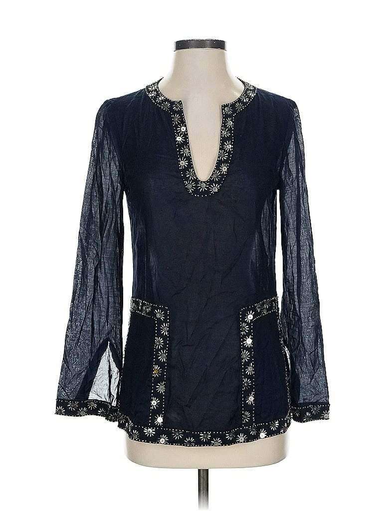 Pre-owned Tory Burch Long Sleeve Blouse In Blue