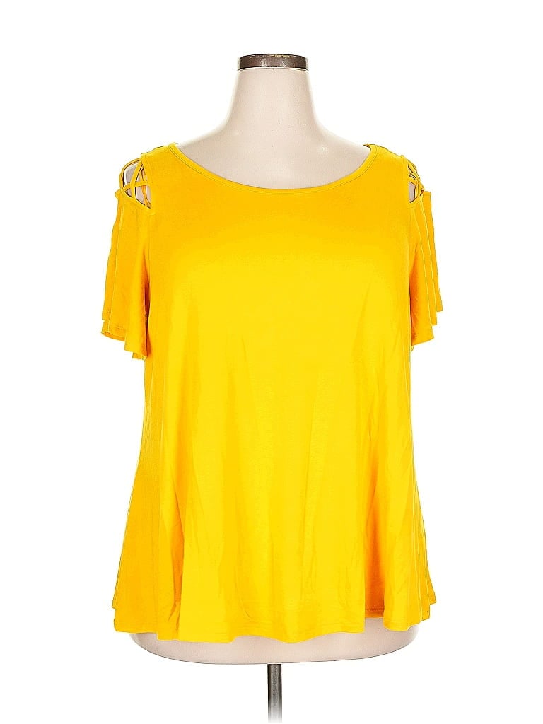 Pre-owned Westport Short Sleeve Top Yellow Cold Shoulder Neckline Tops