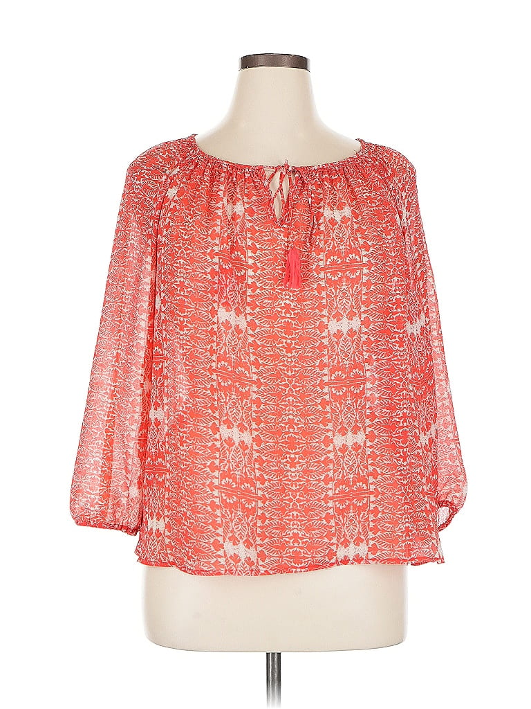 Pre-owned Daisy Fuentes 3/4 Sleeve Blouse In Red