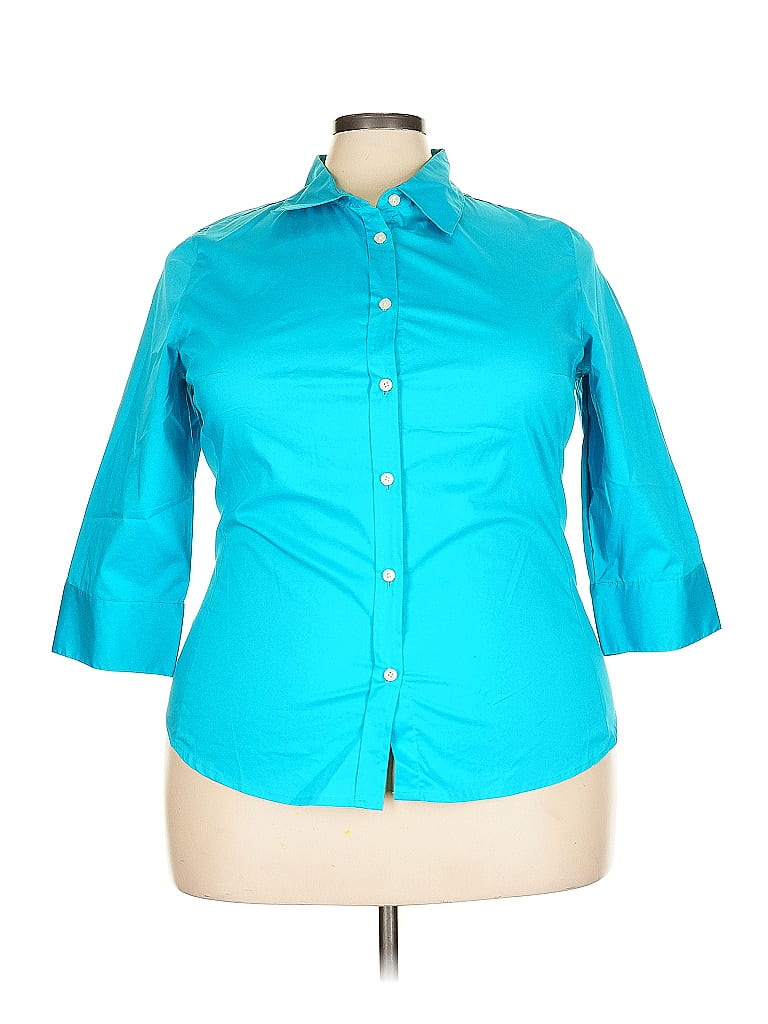 Pre-owned Merona 3/4 Sleeve Button Down Shirt In Blue