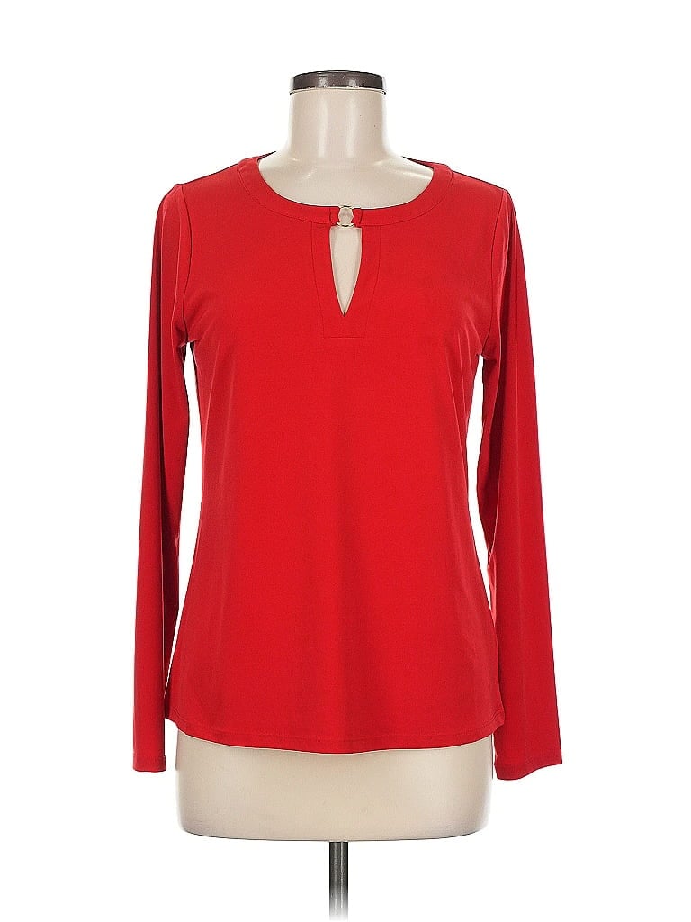 Pre-owned Michael Michael Kors Long Sleeve Top Red Keyhole Neckline Tops