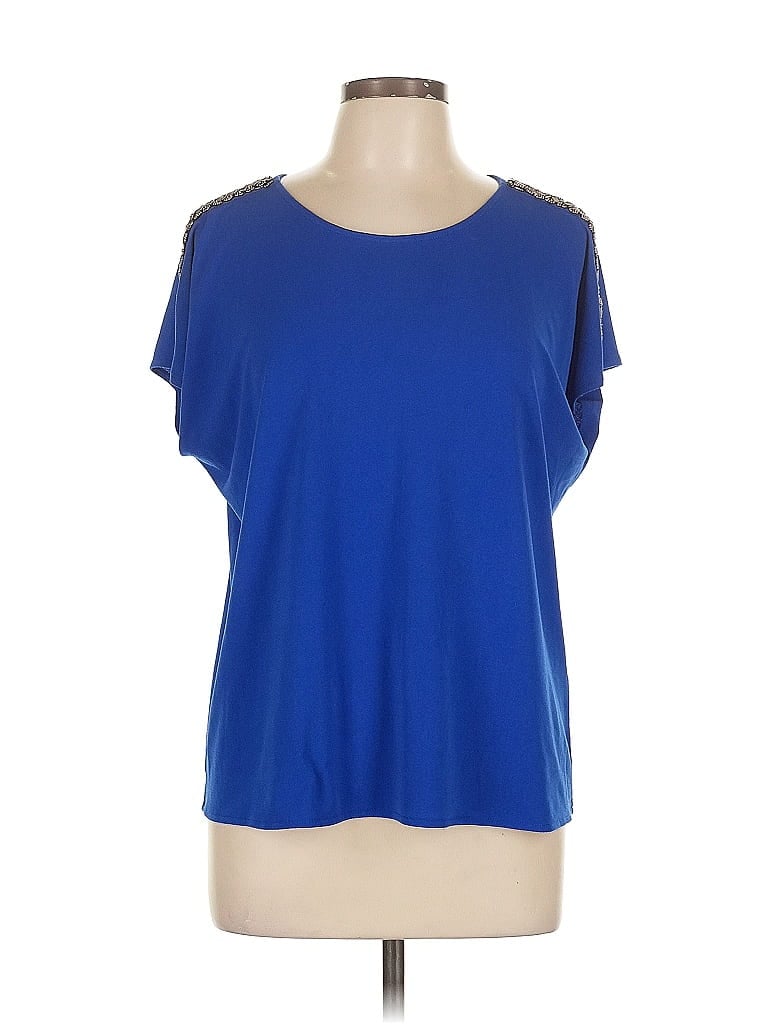 Pre-owned Dana Buchman Short Sleeve Top Blue Cold Shoulder Neckline Tops