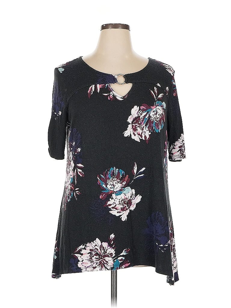 Pre-owned Dana Buchman Short Sleeve Top Black Keyhole Neckline Tops