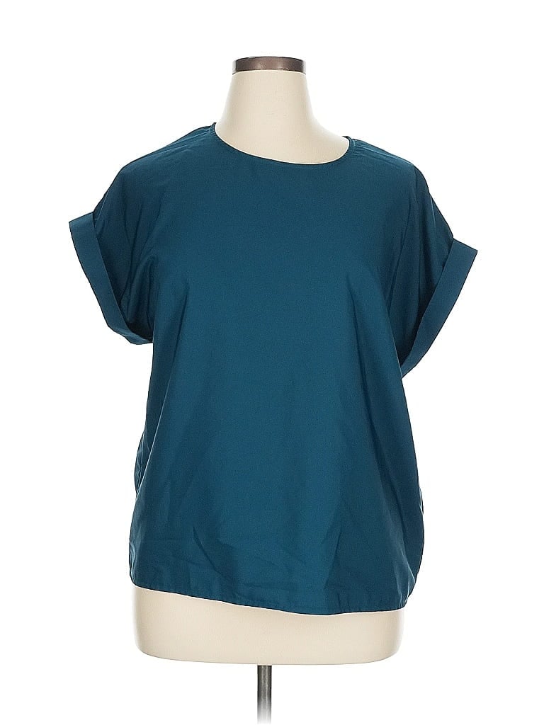 Pre-owned Emery Rose Short Sleeve Top Teal Boatneck Tops In Blue