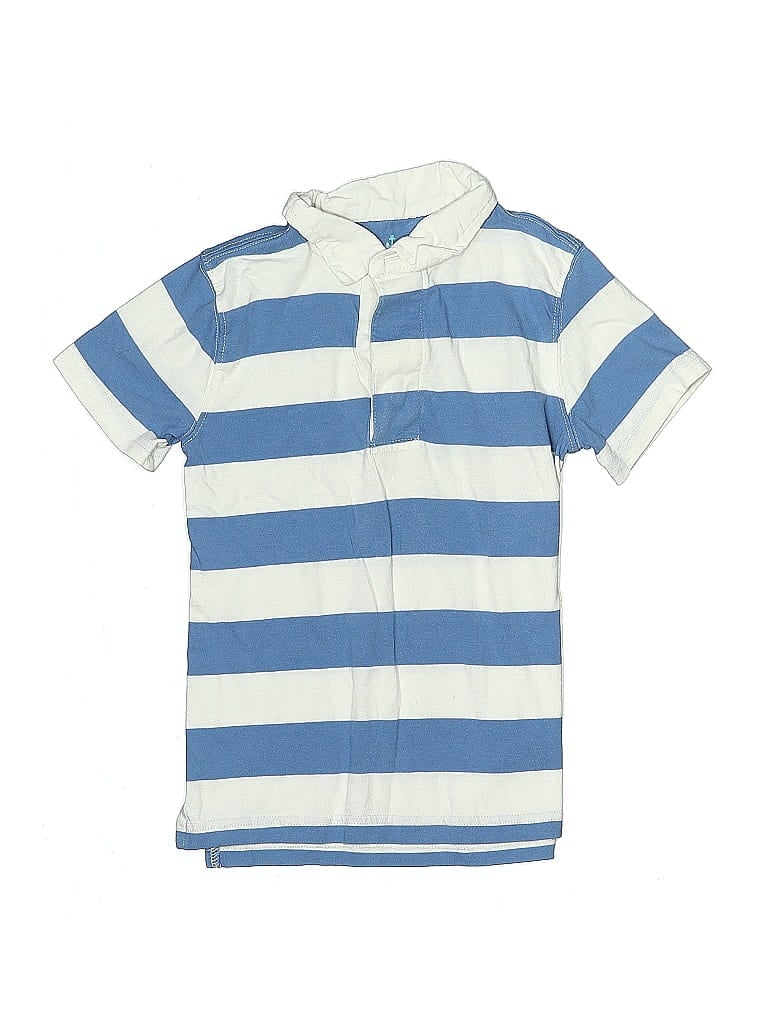 Pre-owned Crewcuts Kids' Short Sleeve Top Blue Stripes Pattern Collared Neckline Tops
