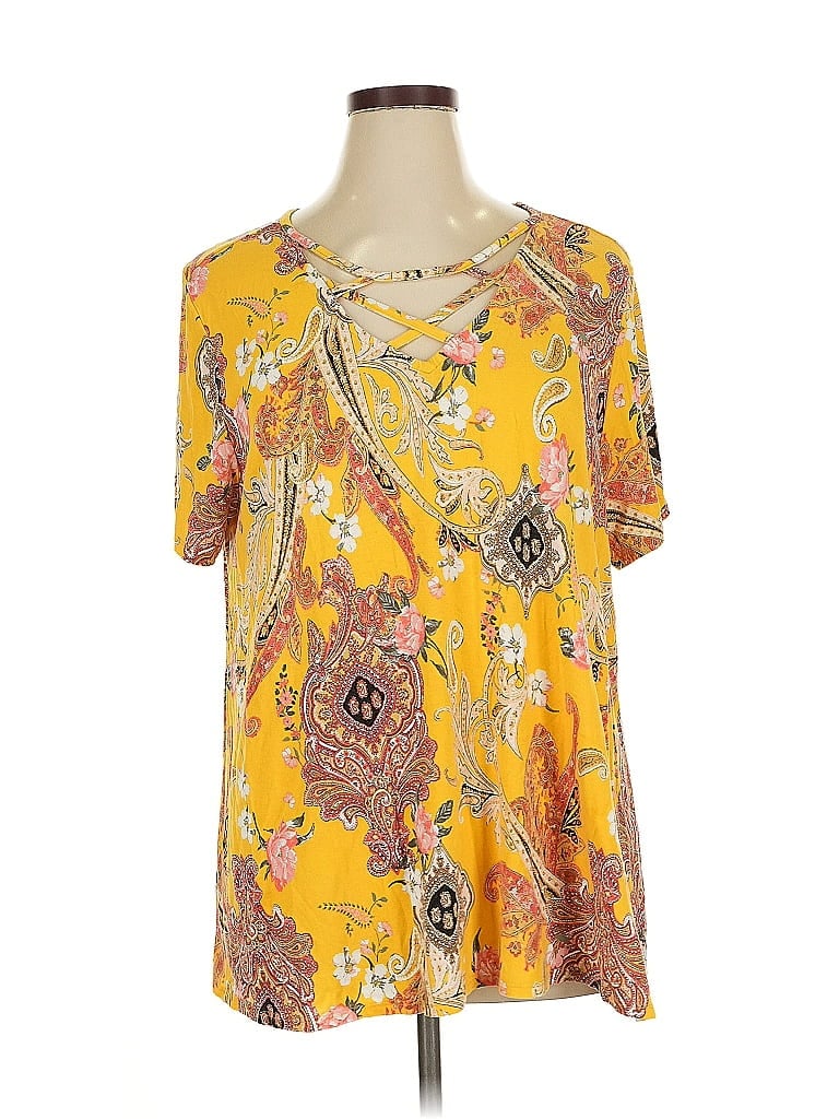 Pre-owned C Established 1946 Short Sleeve Blouse In Yellow