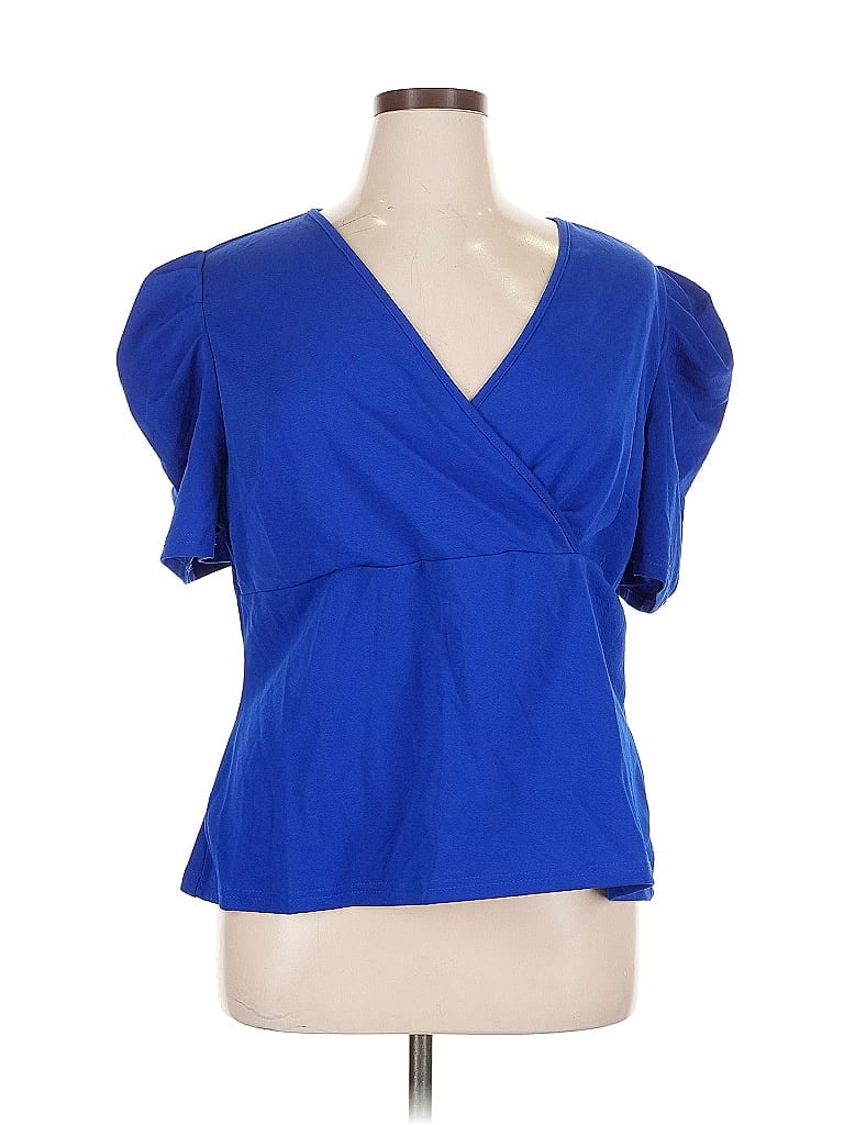 Pre-owned Shein Curve Short Sleeve Blouse In Blue
