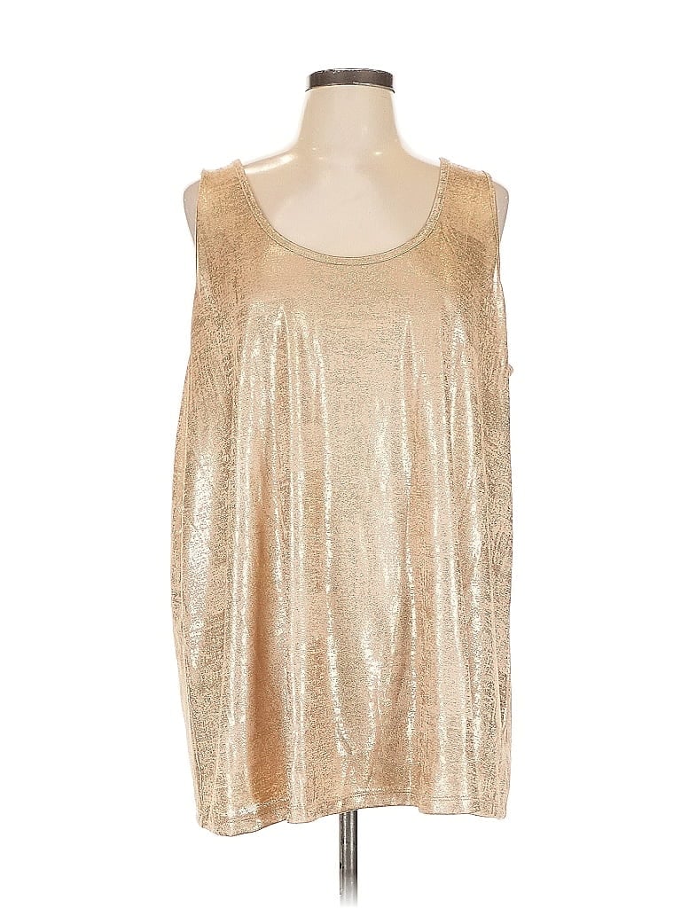 Pre-owned Denim 24/7 Sleeveless Top Gold Metallic Pattern Scoop Neck Tops