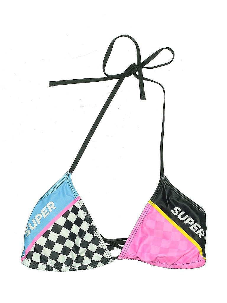 Click to view more detailed imagery on our partner's website Pre-owned Super Swimsuit Top Black Checkered/gingham Pattern Swimwear