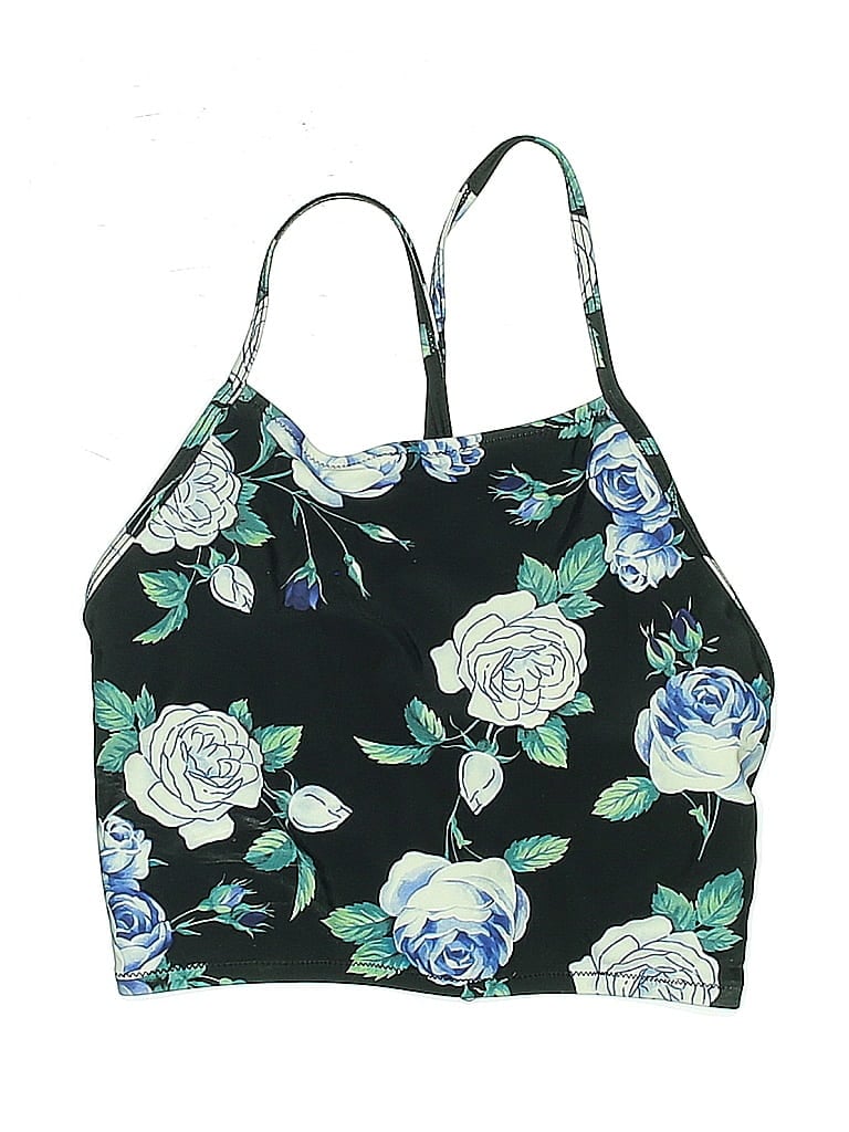Pre-owned Cupshe Swimsuit Top Black Floral Pattern Swimwear