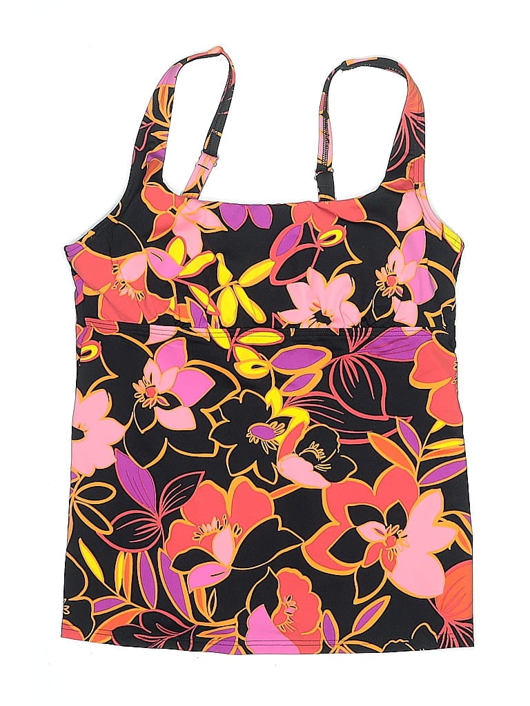 Pre-owned Lands' End Swimsuit Top Black Floral Pattern Swimwear