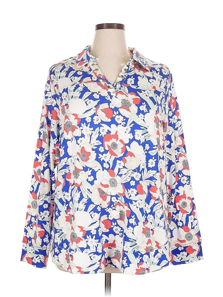 Pre-owned Sport Savvy Long Sleeve Polo Shirt In Blue