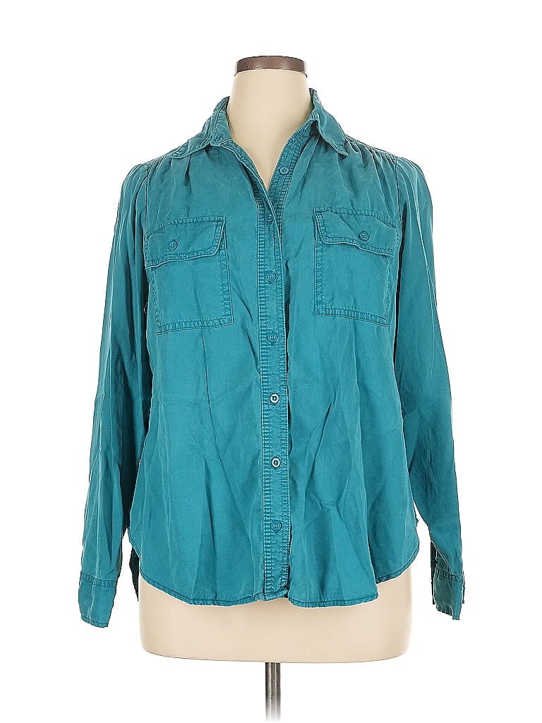 Pre-owned Lane Bryant 3/4 Sleeve Button Down Shirt In Blue