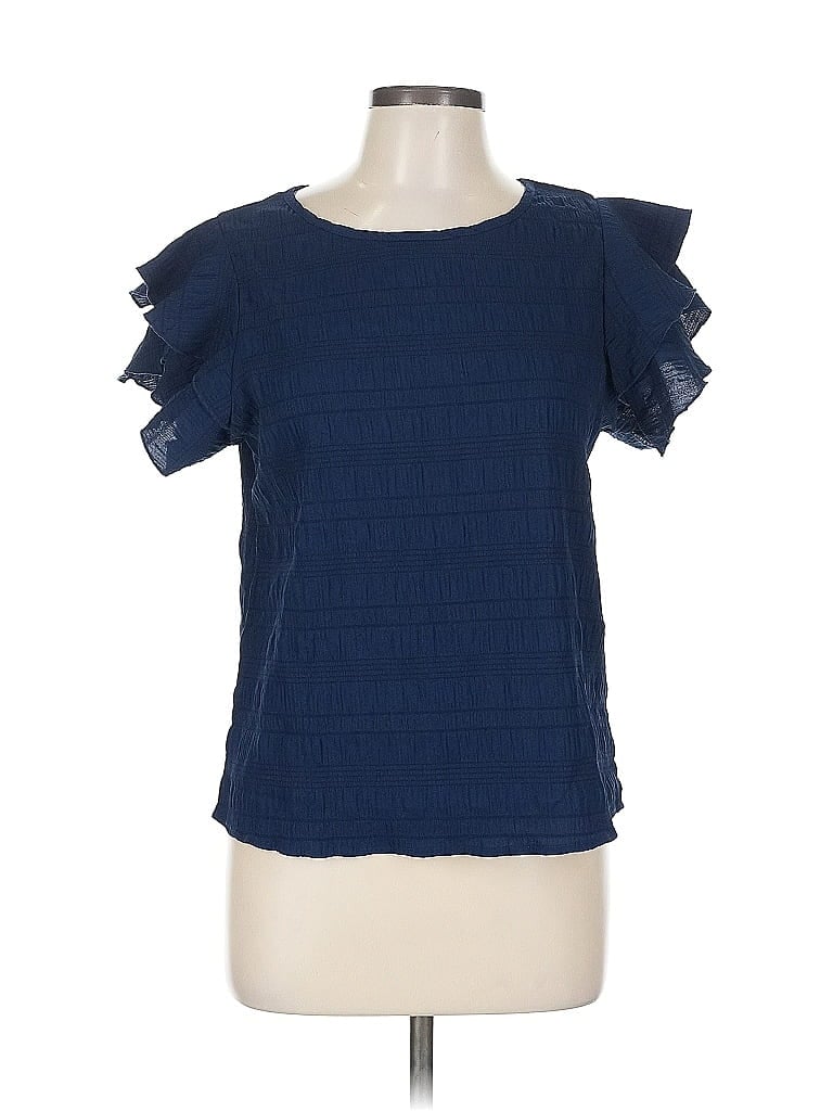 Pre-owned Shein Short Sleeve Top Blue Ruffles Neckline Tops