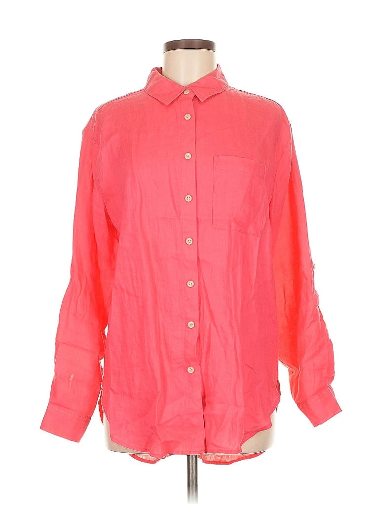 Pre-owned Lands' End 3/4 Sleeve Button Down Shirt In Red