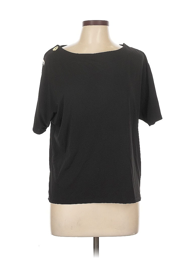 Pre-owned Cable & Gauge Short Sleeve Top Black Boatneck Tops