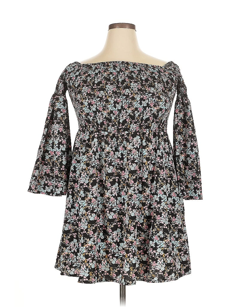 Pre-owned Shein Curve 3/4 Sleeve Top Black Boatneck Tops