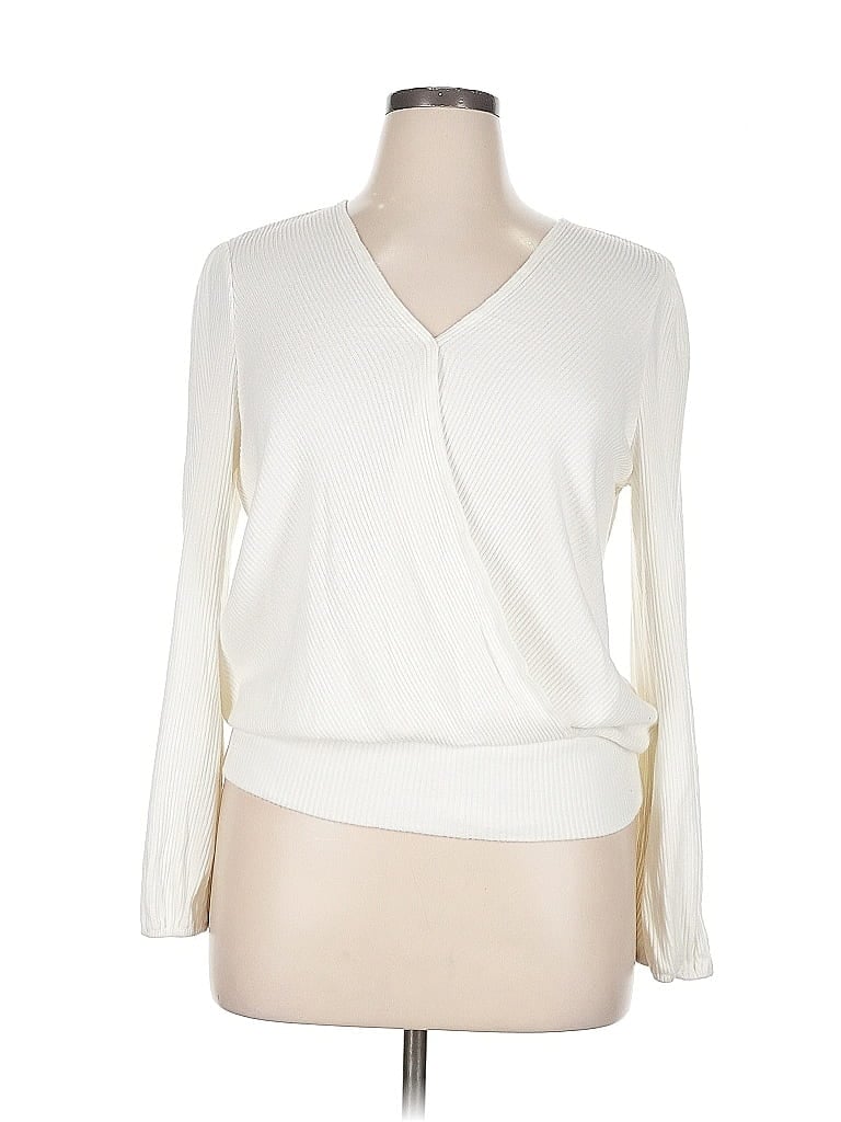Pre-owned Max Studio Long Sleeve Blouse In White