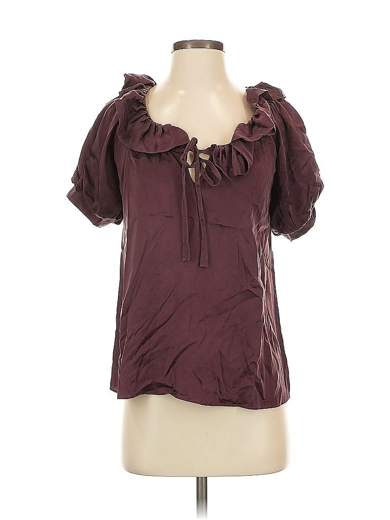 Pre-owned 7 For All Mankind Short Sleeve Blouse In Burgundy