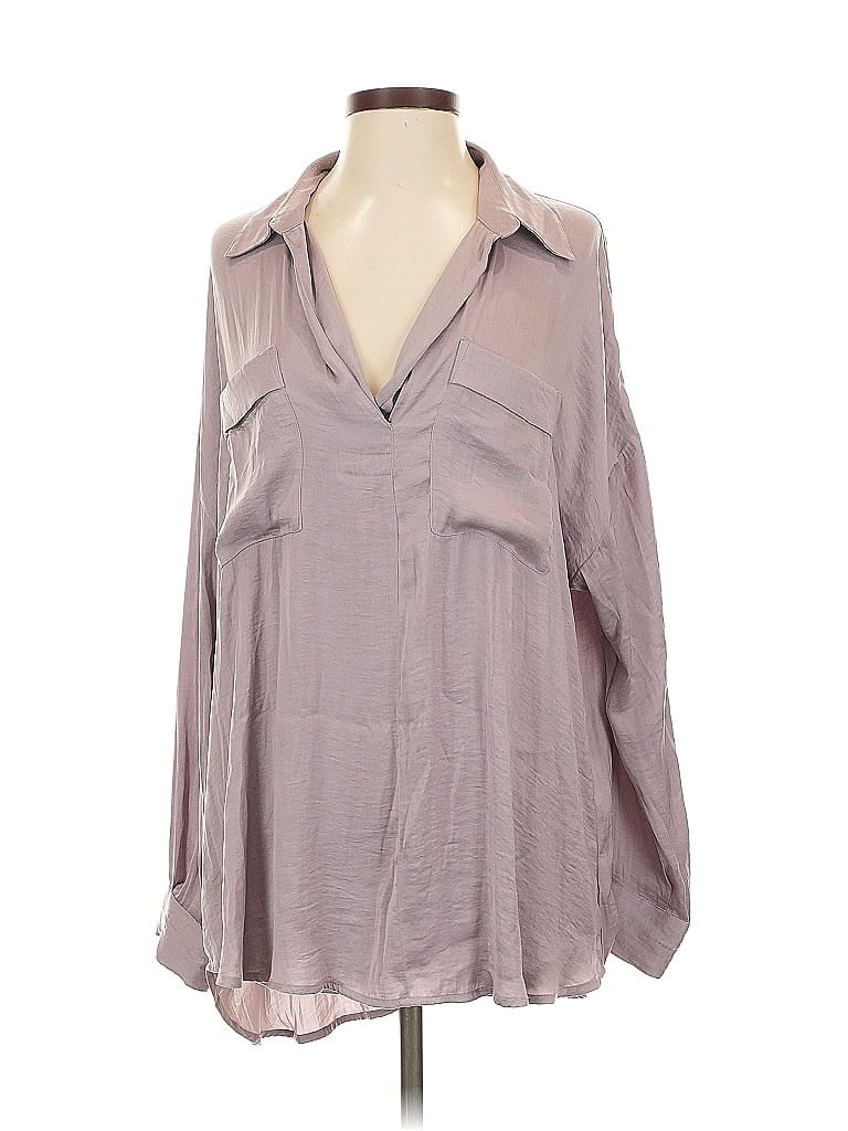 Pre-owned Free People Long Sleeve Blouse In Gray