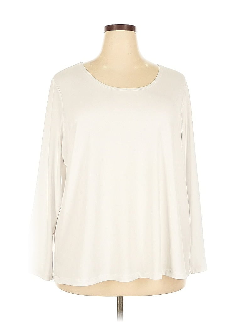 Pre-owned Susan Graver Long Sleeve Top Ivory Scoop Neck Tops In White