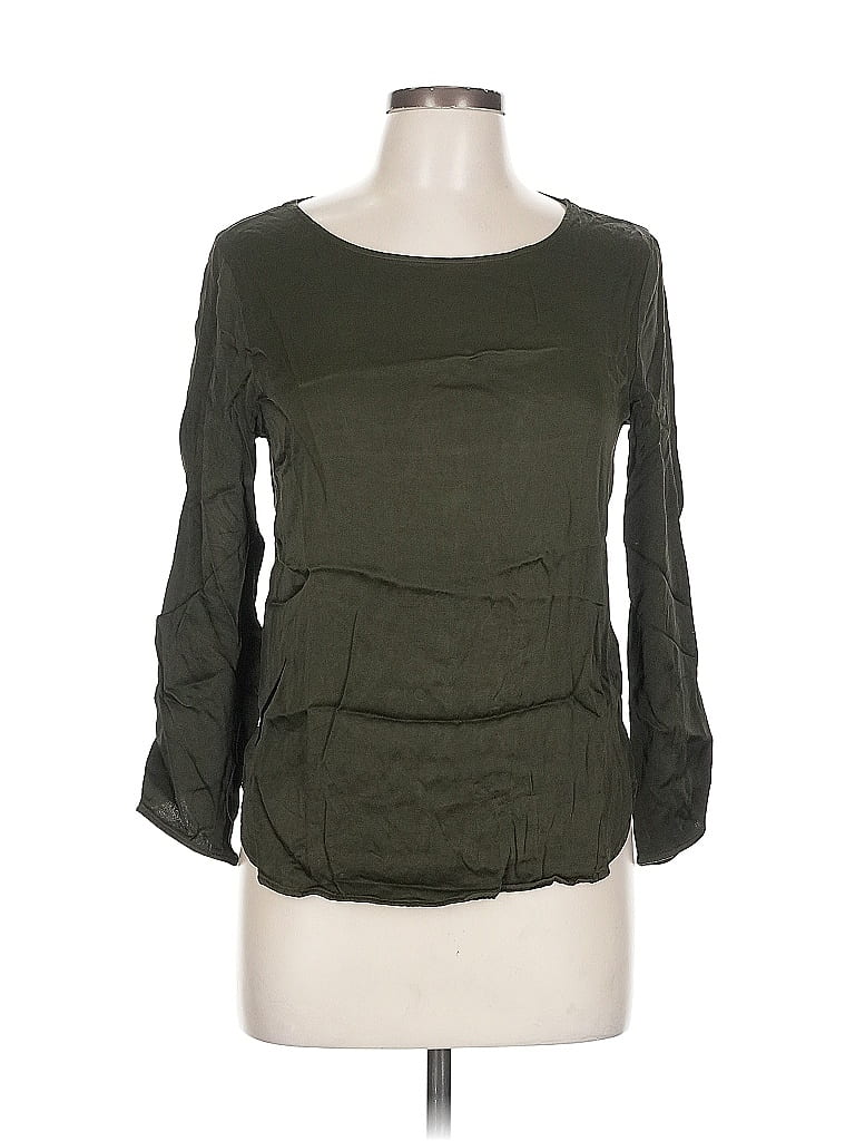 Pre-owned Zara Basic 3/4 Sleeve Top Green Boatneck Tops