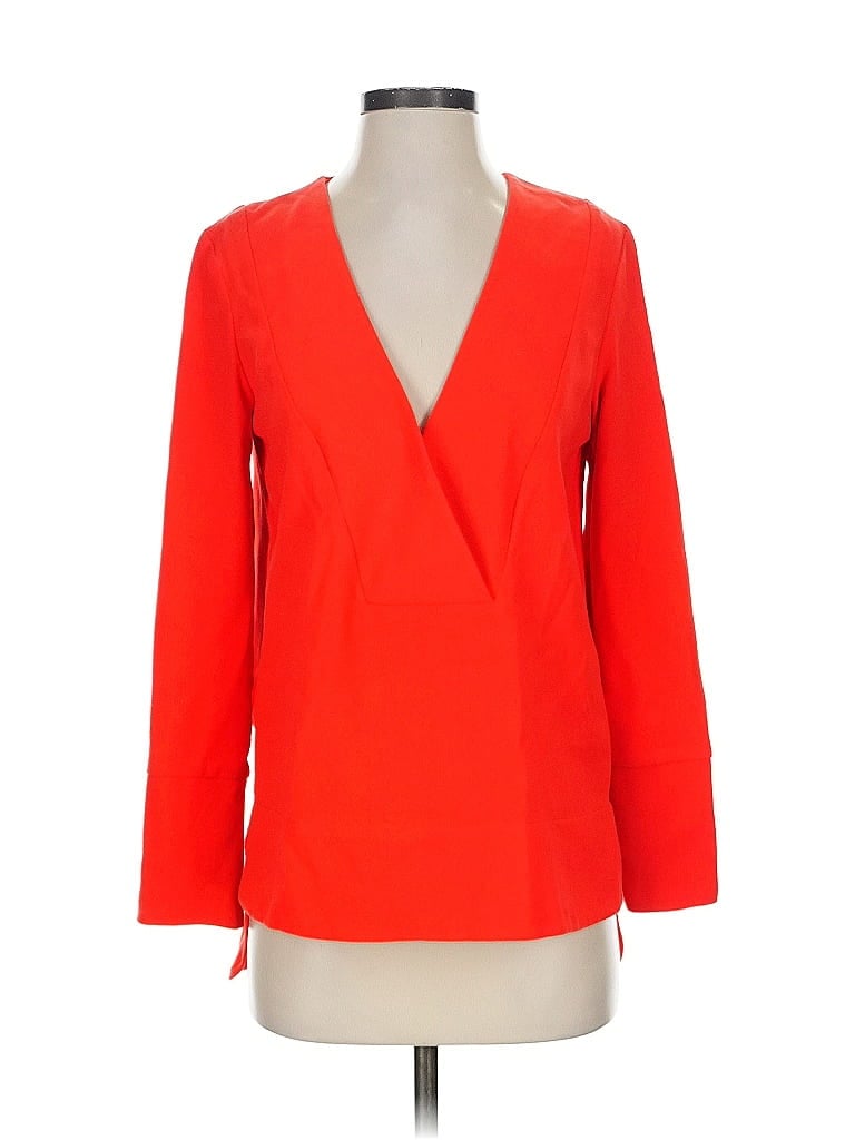 Click to view more detailed imagery on our partner's website Pre-owned French Connection Long Sleeve Top Red Plunge Neckline Tops