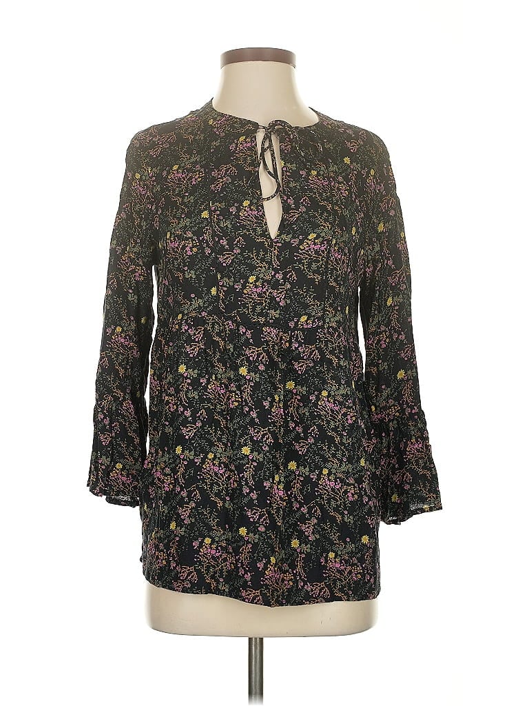 Pre-owned Lucky Brand 3/4 Sleeve Blouse In Black