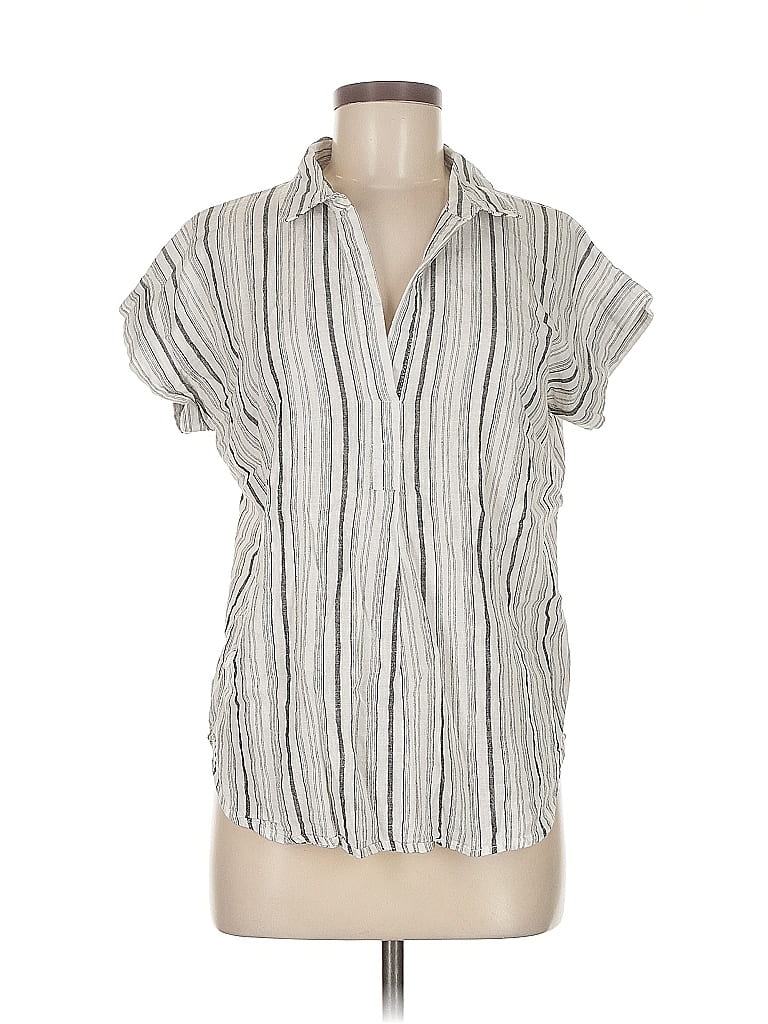 Pre-owned Per Se Short Sleeve Blouse In Gray
