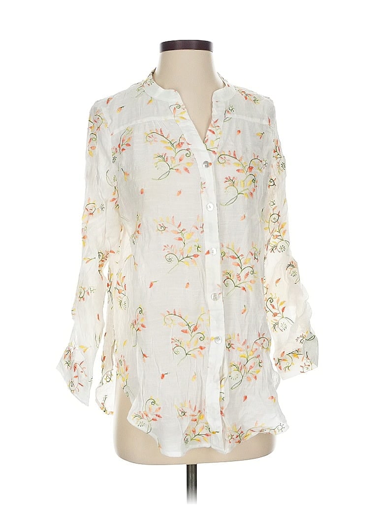Pre-owned Fig And Flower 3/4 Sleeve Blouse In White