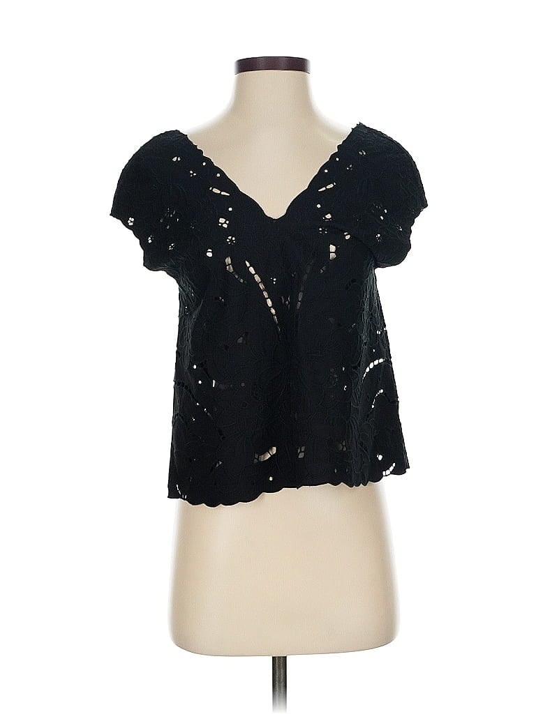Pre-owned Babaton Short Sleeve Blouse In Black