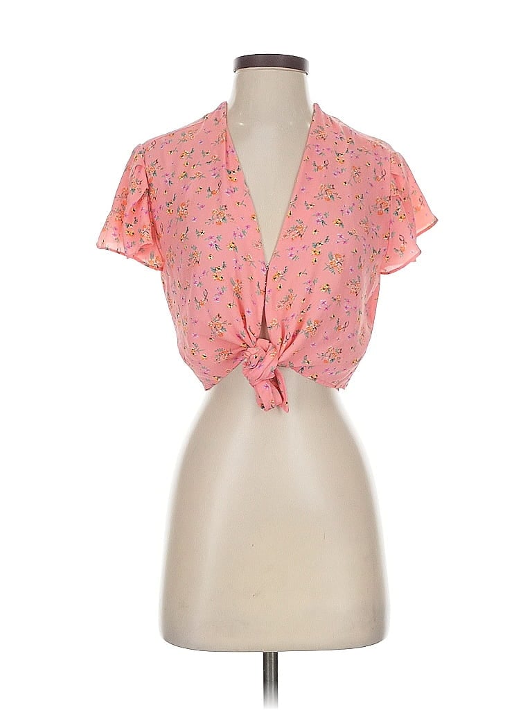 Pre-owned Color Me Courtney Short Sleeve Blouse In Pink
