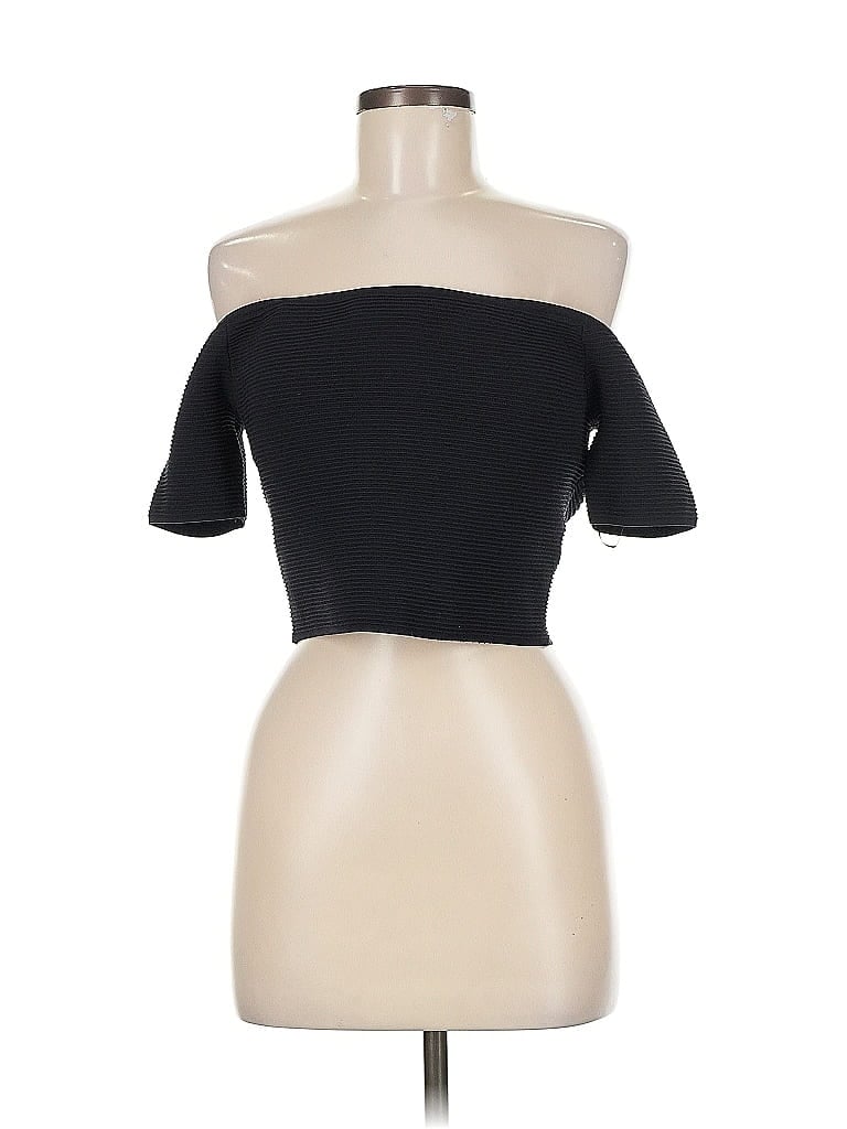 Pre-owned Kendall & Kylie Short Sleeve Top Black Strapless Neckline Tops