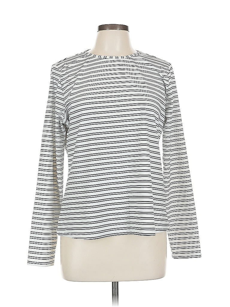 Pre-owned Kona Sol Long Sleeve Top Silver Stripes Pattern Crew Neck Tops