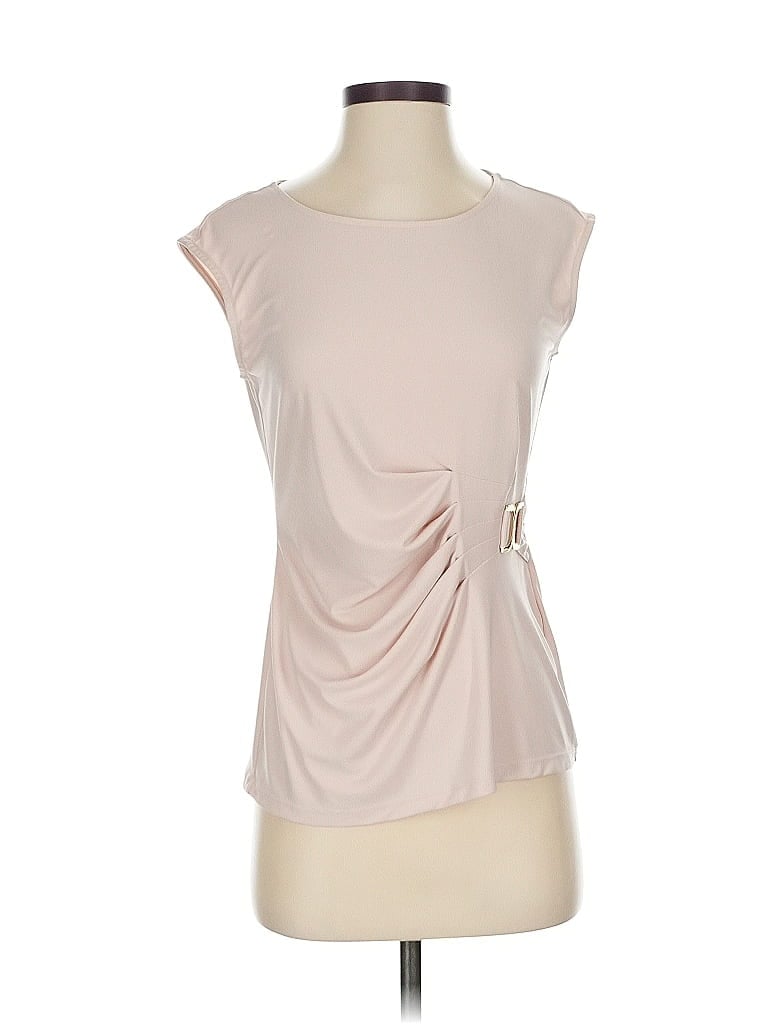 Pre-owned Calvin Klein Short Sleeve Top Ivory Cowl Neck Tops In White