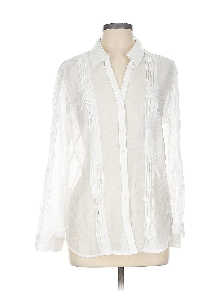 Pre-owned Chico's Long Sleeve Blouse In White